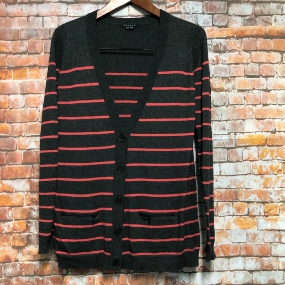 Theory Striped Button Cotton & Cashmere Cardigan M